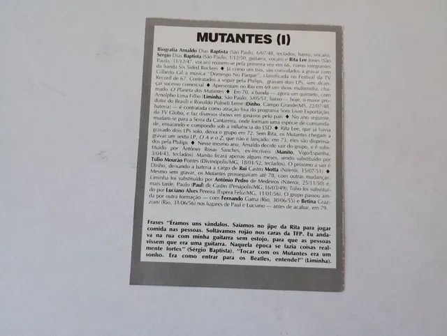 Figurinha Card Ficha Mutantes Rita Lee (Revista Bizz) Anos 80 - Foto 5