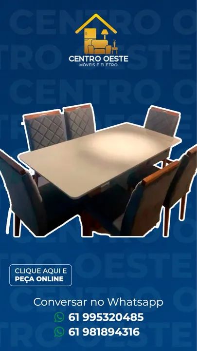 Mesa de jantar para 6 lugares tampo de vidro  / cadeiras Recife cinza
