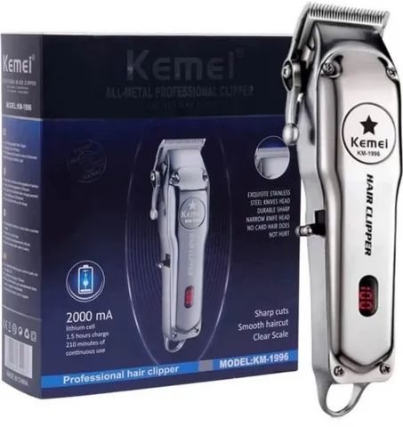 Máquina De Cortar Cabelo Kemei Profissional Km-1996 Prata