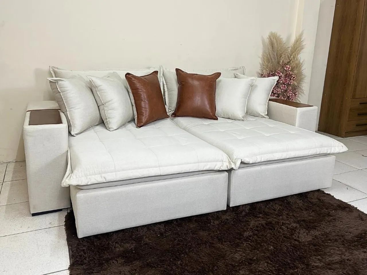Sofá Cama Retrátil Reclinável Tebas 2,36m - Bege Linho l654 - Foto 2