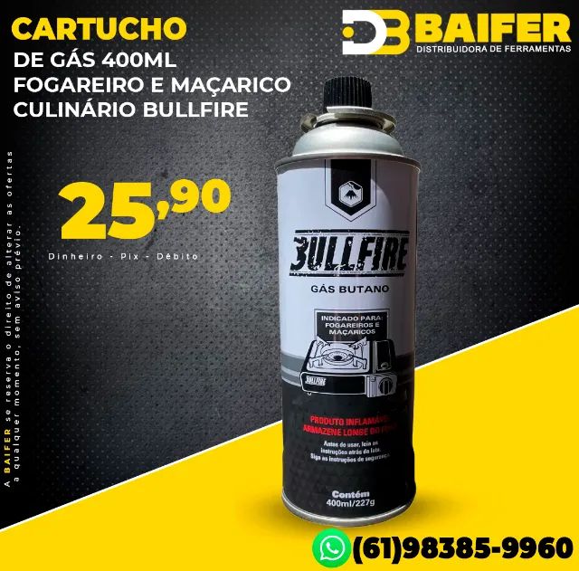 Cartucho de Gás 400Ml Fogareiro e Maçarico Culinário Bullfire