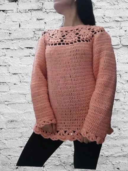BLUSA DE CROCHE COR CORAL - Foto 2