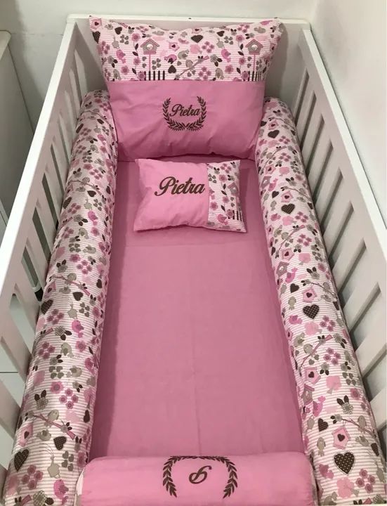 Kit Berço Completo para Bebê - Rosa com Flores