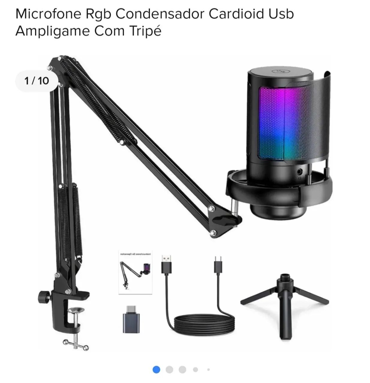 Microfone RGB com tripé