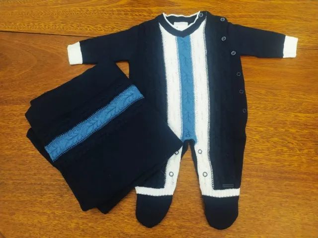 Saída De Maternidade - Macacão Infantil Azul-escuro + Manta