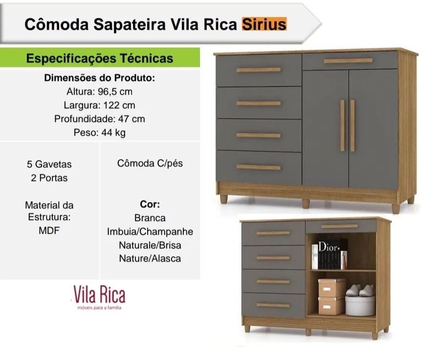 CÔMODA VILA RICA NOVA R$ 479,00