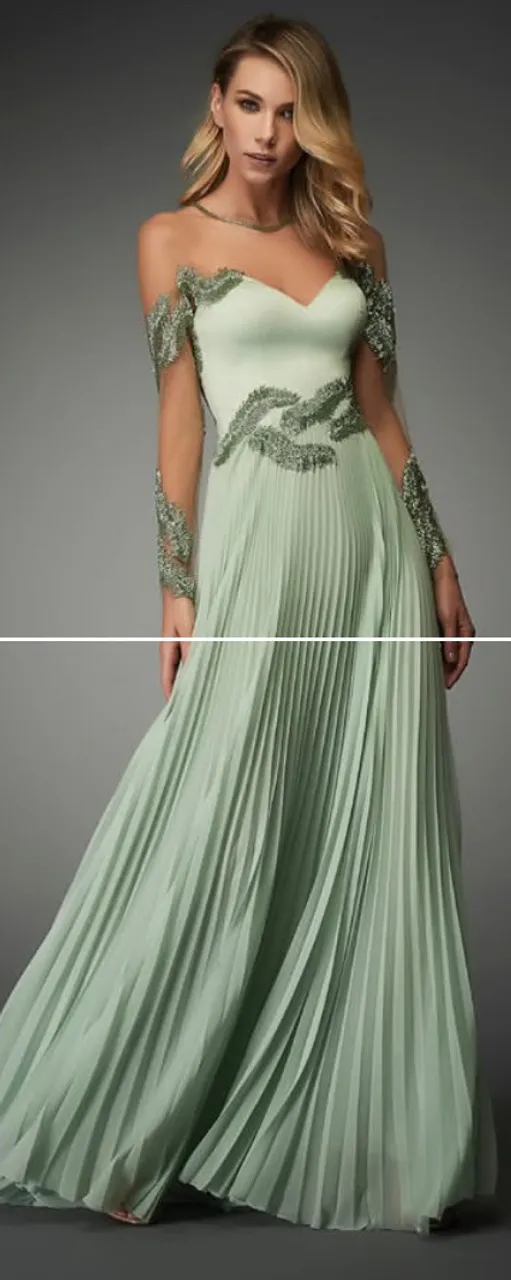 Vestido Longo Elegante Verde Claro com Detalhes