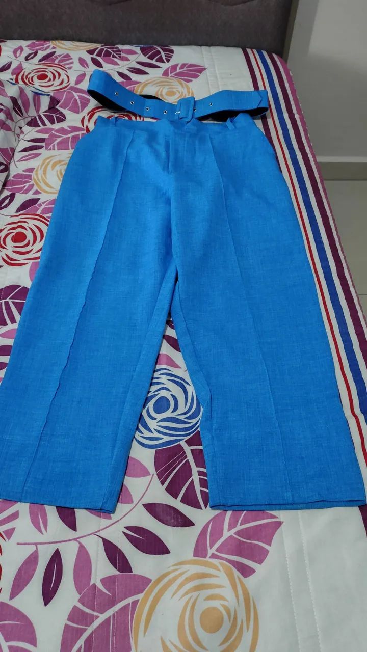 Calça de Linho Azul Turqueza G 