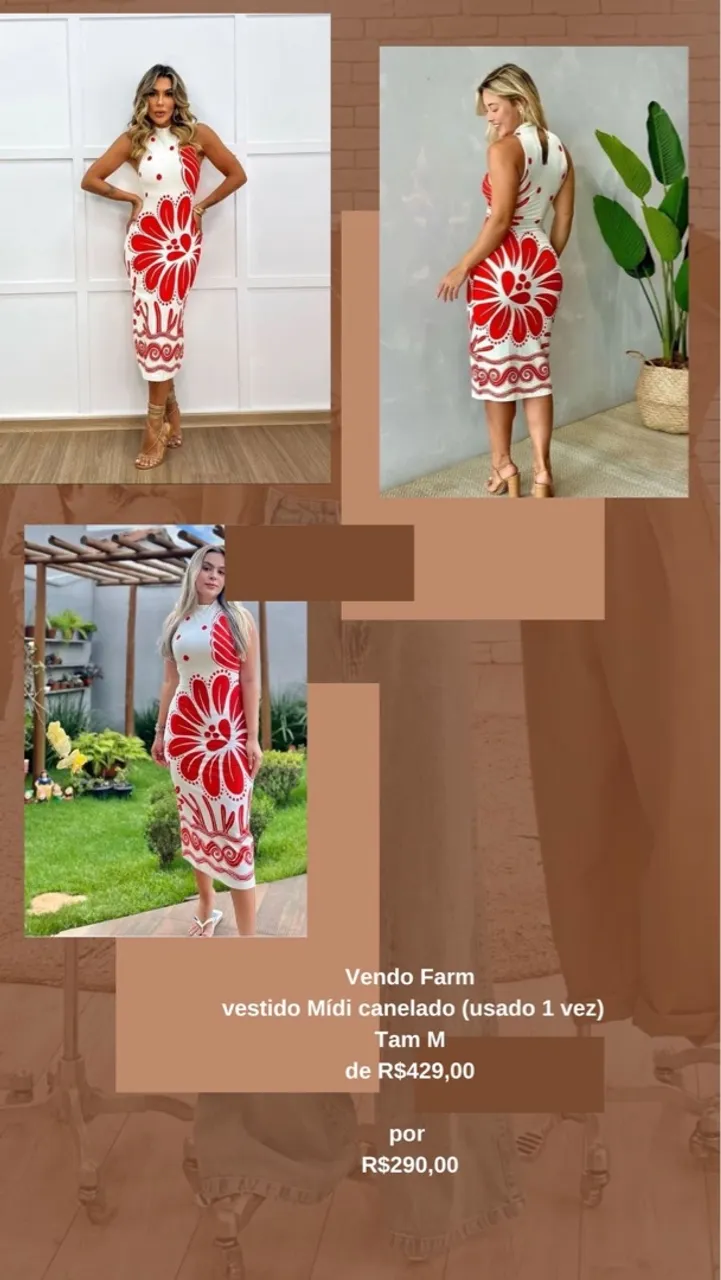 Vestido Mídi Canelado Farm - Tam M