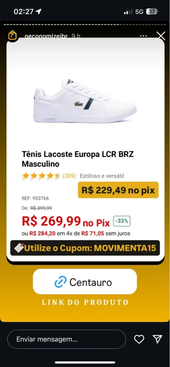 Tênis Lacoste Europa LCR BRZ Masculino - TAM 43