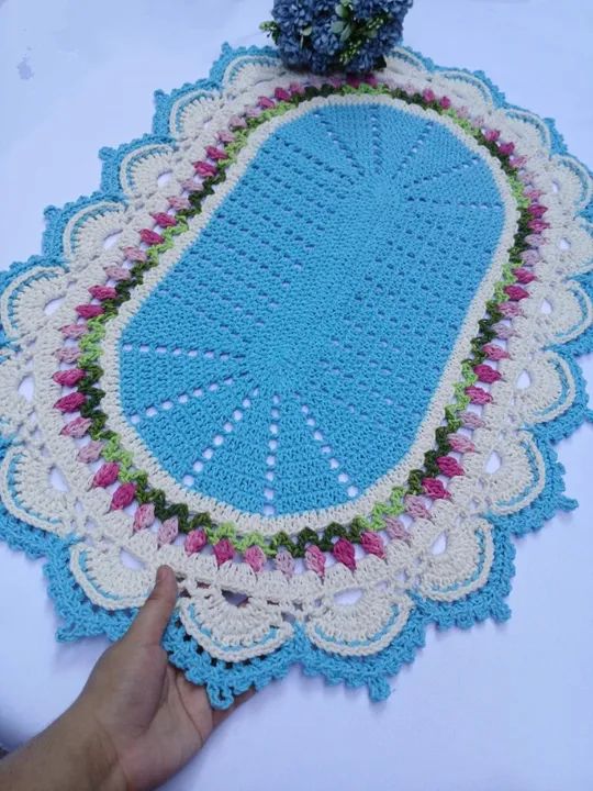 Jogo de banheiro Hellen Azul 3 peças de Crochê