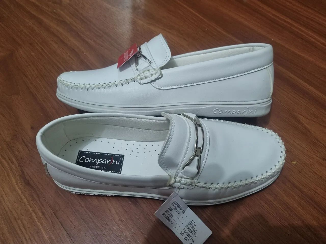 Sapato 100%  couro Comparini branco sem cadarço <br> - Foto 2
