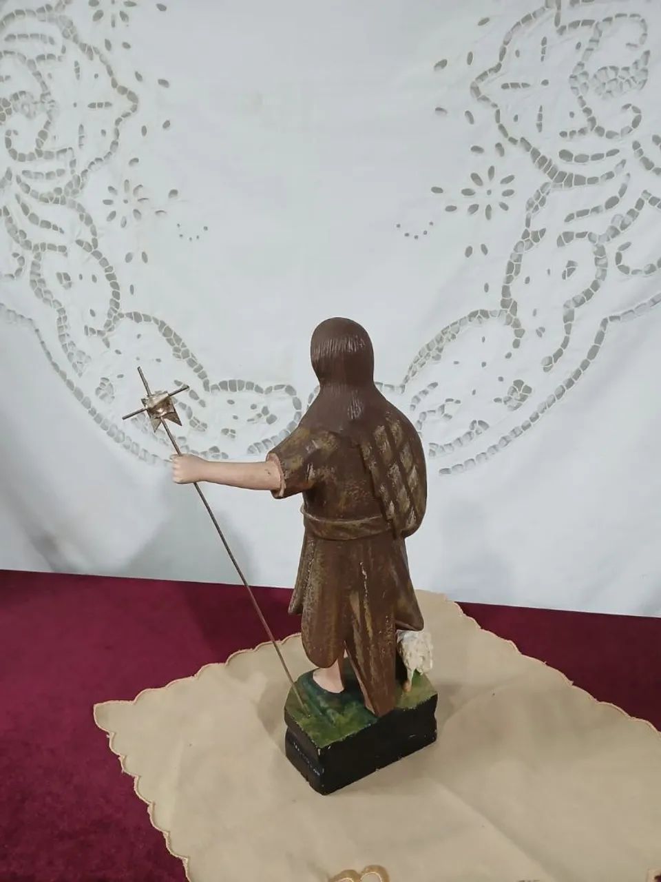 Antiga Estaueta São João Batista Imagem De Madeira - Foto 3