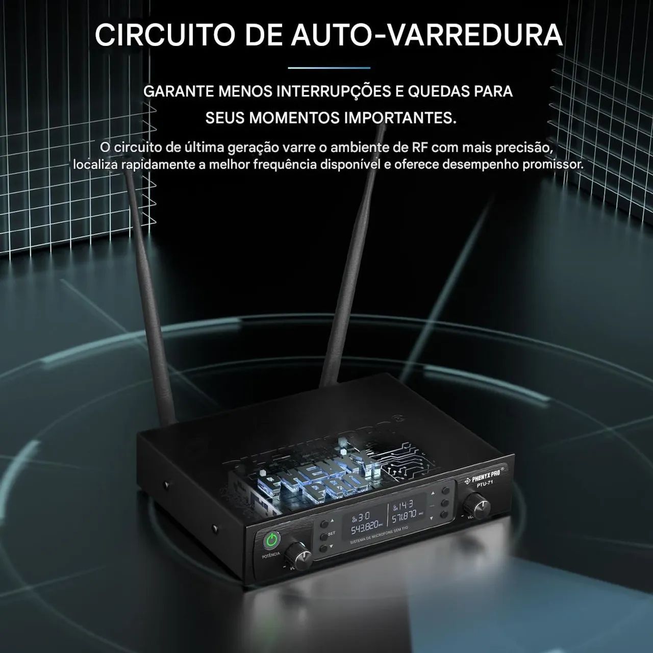 Sistema de microfone sem fio UHF Dual Automatic Scan Phenyx Pro PTU-71-2B - Foto 3