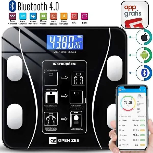 Balança Digital Bluetooth Open Zee - Controle sua saúde!
