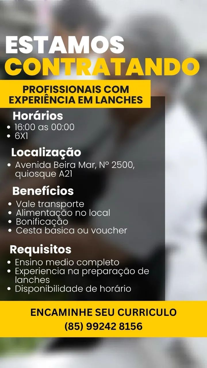 Vagas de emprego lanchonete 