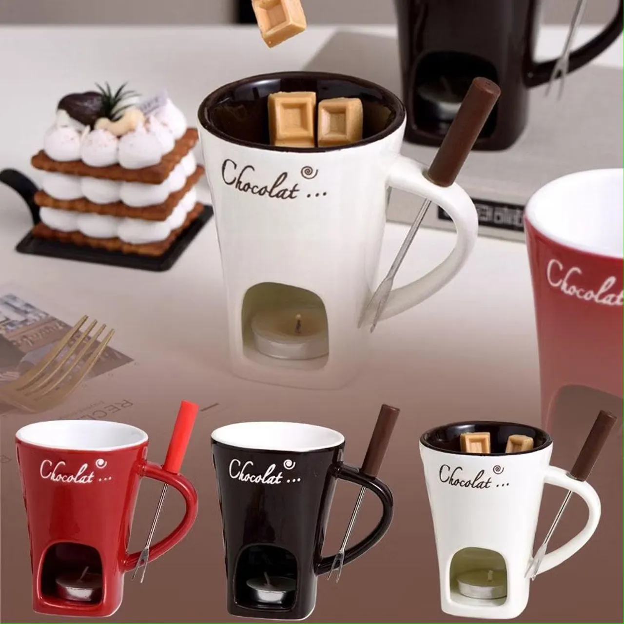 Conjunto de Fundue de Chocolate em Cerâmica