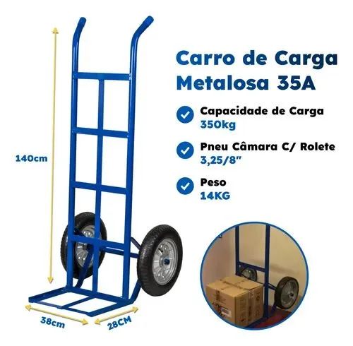 Carrinho de Cargas Armazém Transporte 350kg Azul Reforçado 
