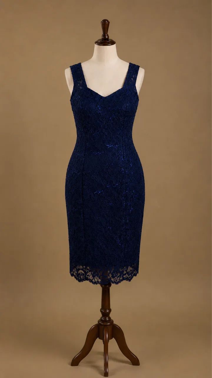 Vestido Azul Marinho Mid em Renda