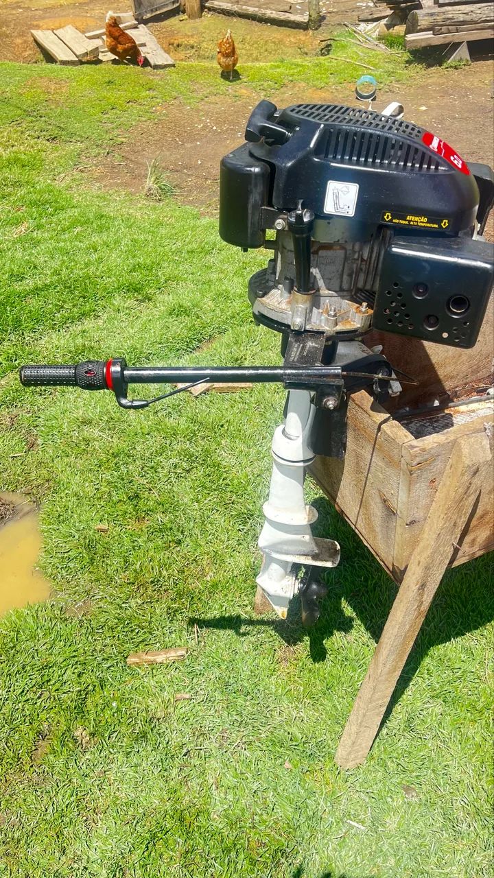 Motor Barco 6.0 Cv  4t- Branco + Rabeta Vertical De Popa - Foto 2