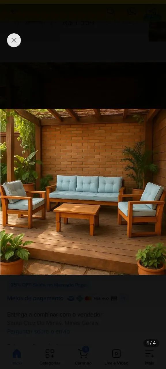 Conjunto de jardim 100% madeira de demolição 