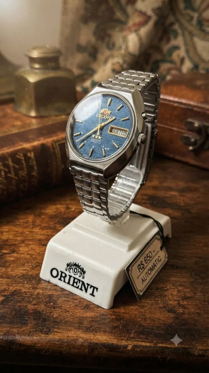 Relógio Orient Automático 3 Estrelas - Mostrador Azul Texturizado