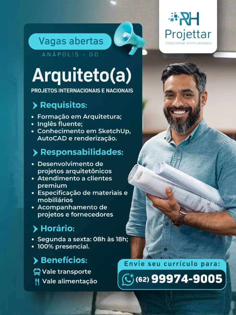 Vaga de Emprego para Arquiteto(a) fluente em inglês em Anápolis-GO