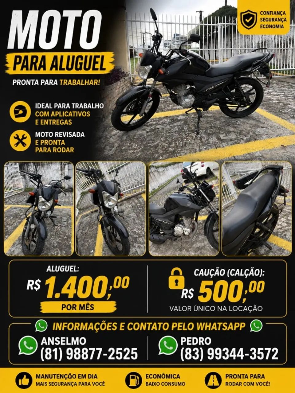 Alugo Yamaha Factor 125 | Seguro + Rastreador