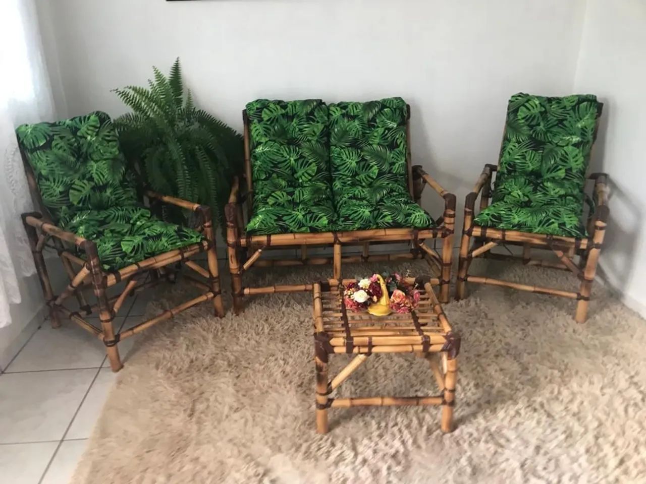 Sofás de bambu jogo completo cadeiras de bambu 1 linha  - Foto 3