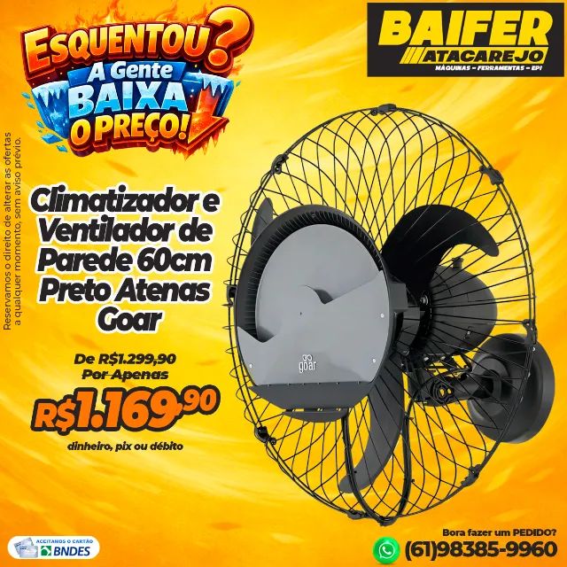 Climatizador e Ventilador Atenas de Parede 60cm Preto Goar