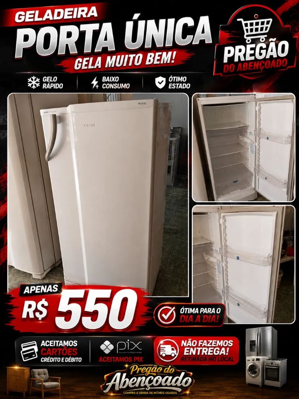 Geladeira Dako funcionando perfeitamente passando o cartão.