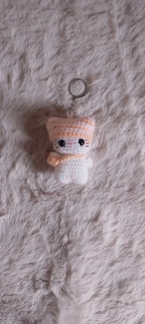 Chaveirinho de crochê de gatinho (Branco) - Foto 2