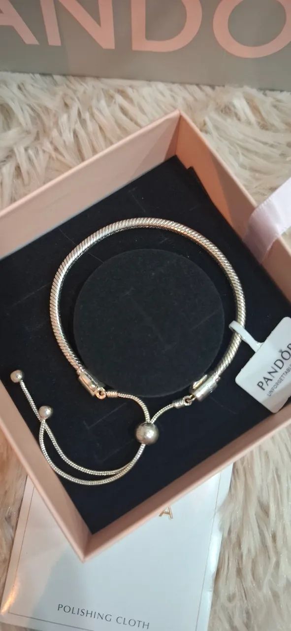 pulseira pandora prata ajustável nova - Foto 4