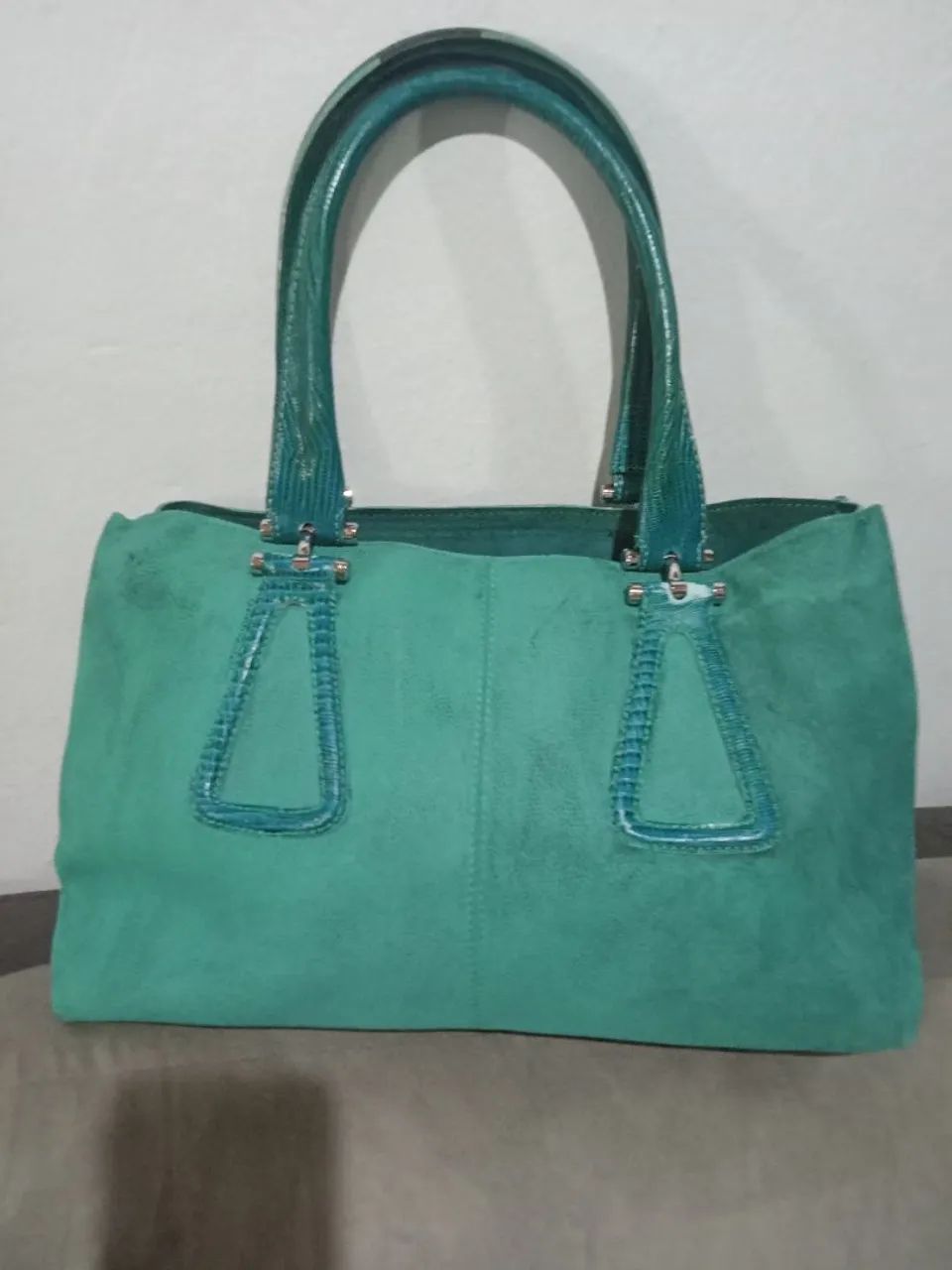 Bolsa Saad de couro legítimo na cor verde Tiffany  - Foto 2