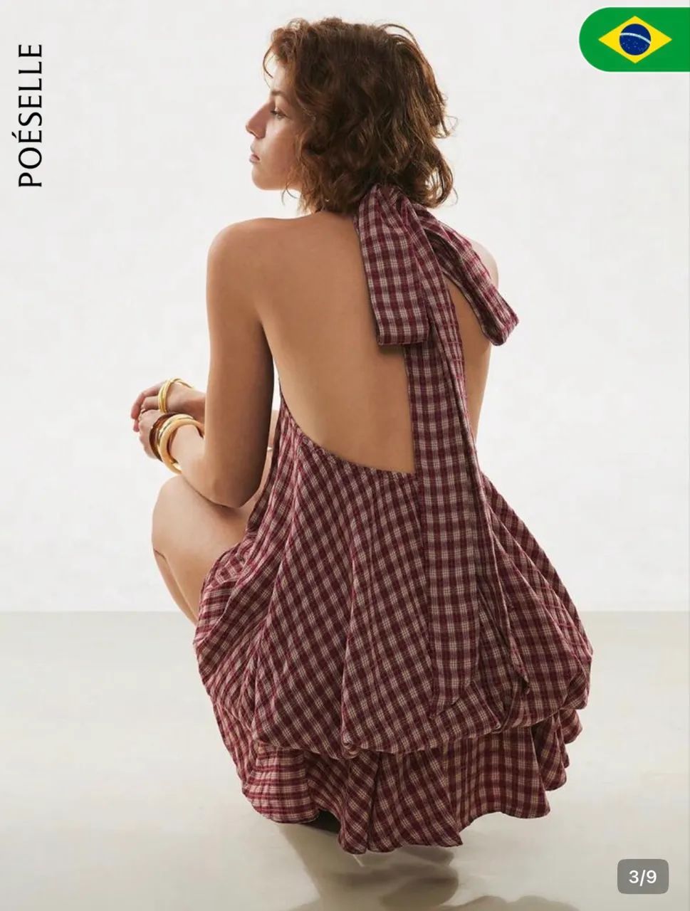  vestido mini xadrez com decote halter e costas nuas da marca Poéselle. - Foto 2