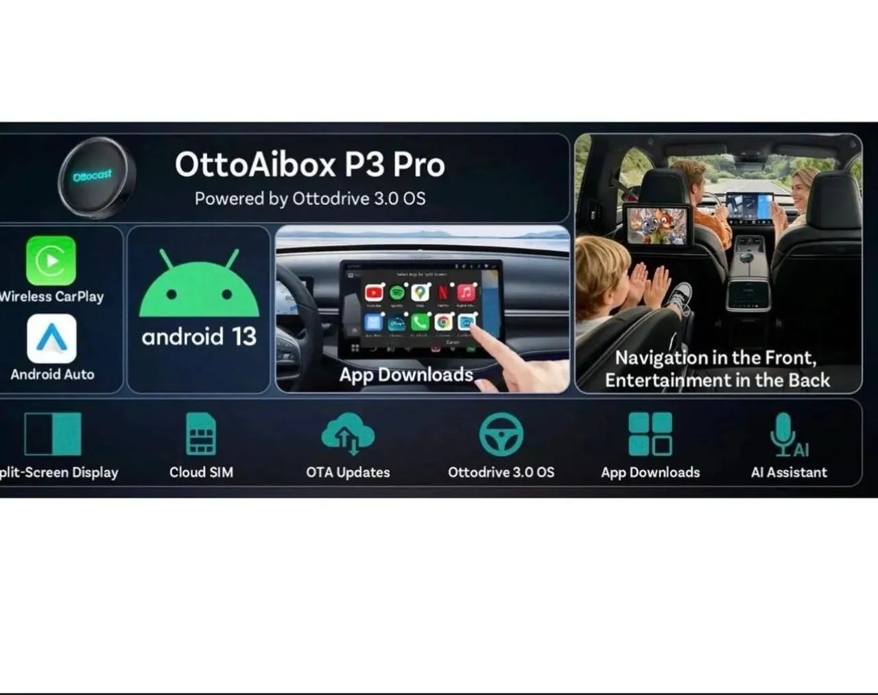 TV Box Para Carro - Ottocast P3 Pro Air Box Carplay - 128GB/8GB