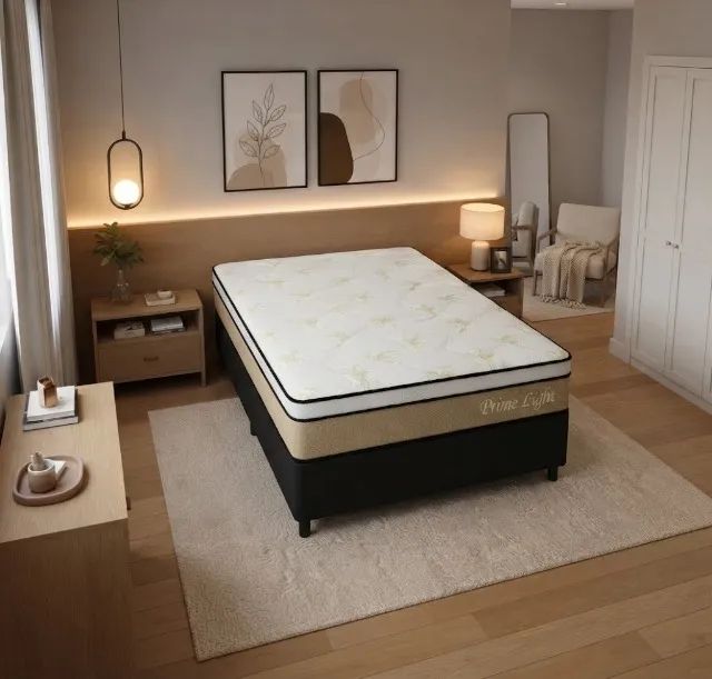 Conjunto Base com Colchão Casal de Molas Ensacadas Prime Light NOVO