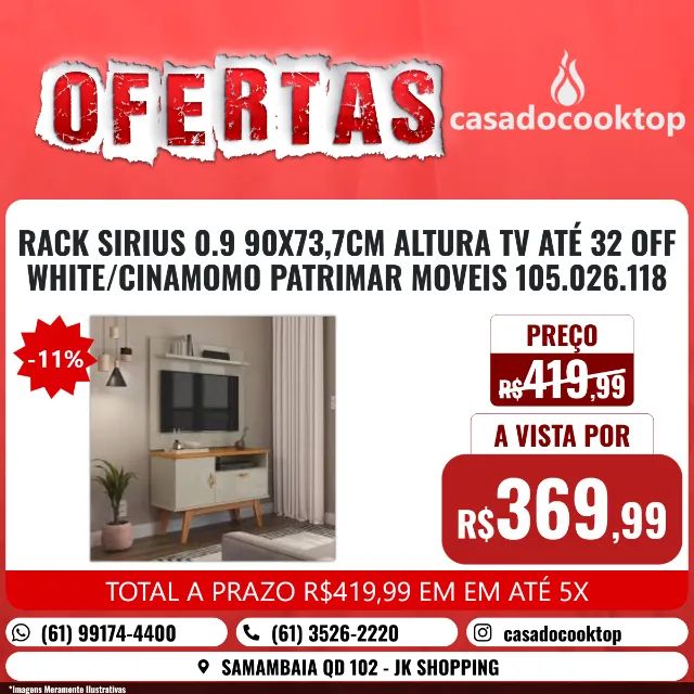 RACK SIRIUS 0.9 90X73,7CM ALTURA TV ATÉ 32 OFF WHITE/CINAMOMO PATRIMAR MOVEIS
