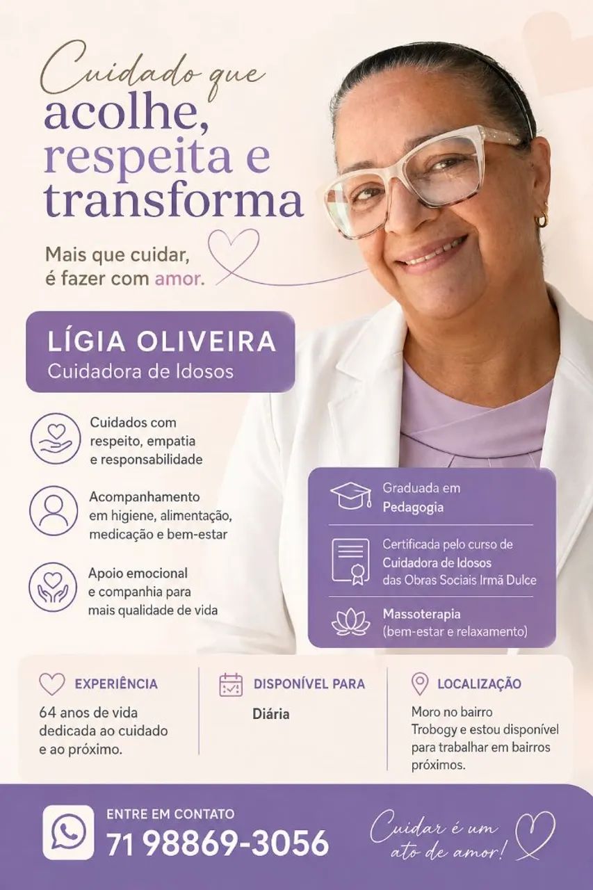 Cuidadora de Idosos com experiência e certificação 