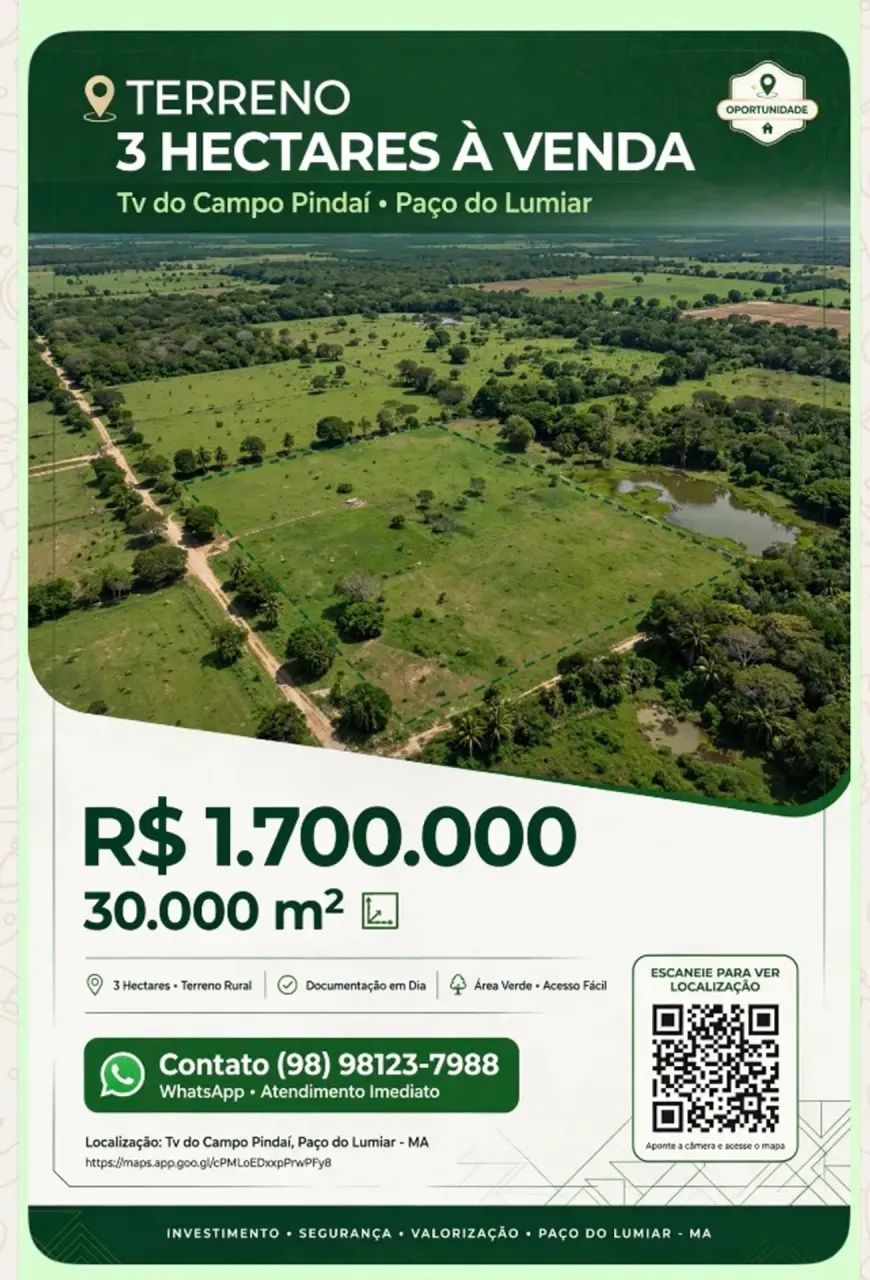 VENDA   TERRENO. COM 3 HECTARES
