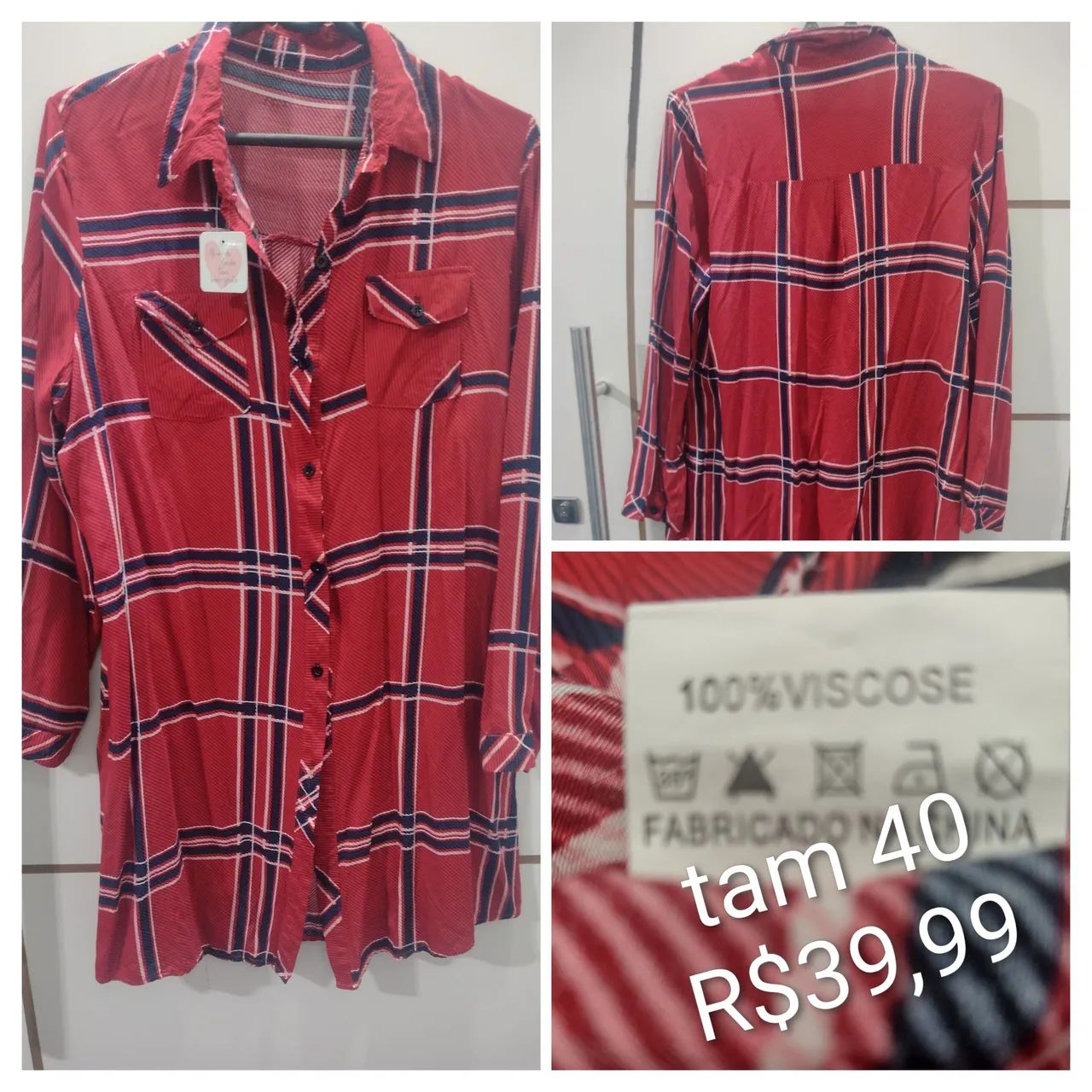 Camisa feminina xadrez Tam 40 - Foto 3