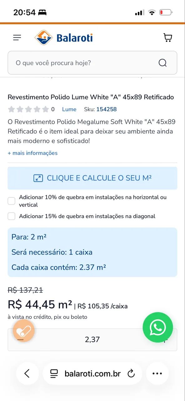 Piso Porcelanato 45X90