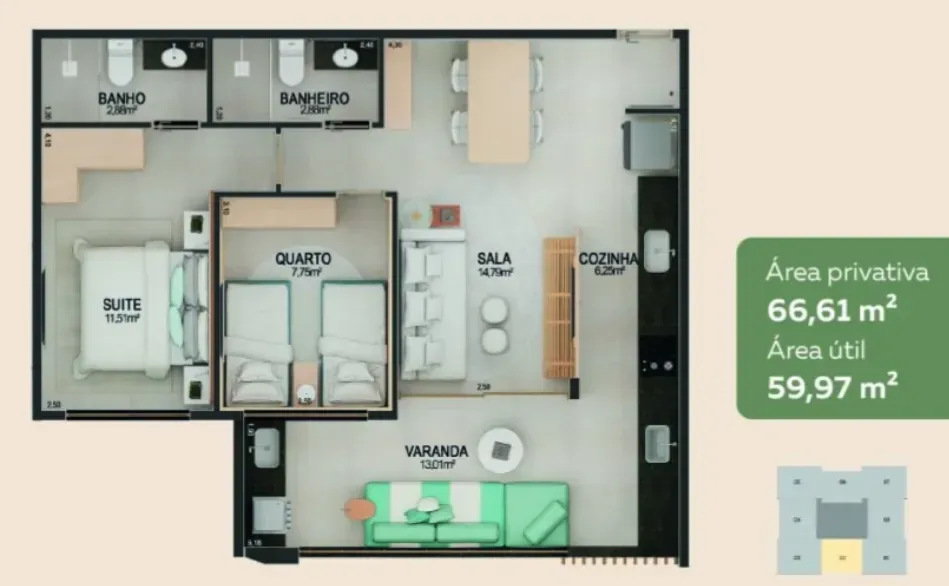 PLANTA 66m²