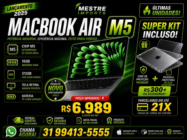 MacBook Air M5,512SSD 16GB RAM 13 Pol, Midnight, Nota Fiscal