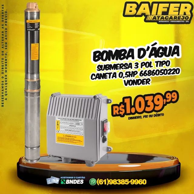 Bomba D'água Submersa 3 Pol Tipo Caneta 0,5Hp * Vonder