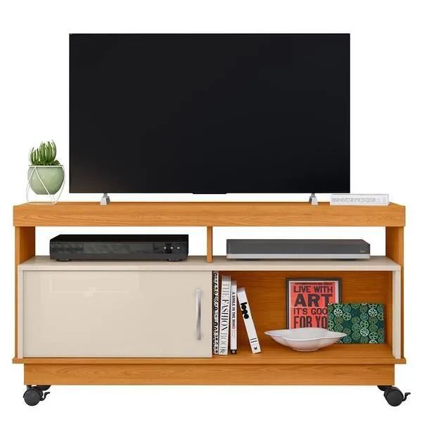 Rack Artur Para TV 50 Polegadas Com Rodízios Cinamomo e Off White - Madetec - Foto 3