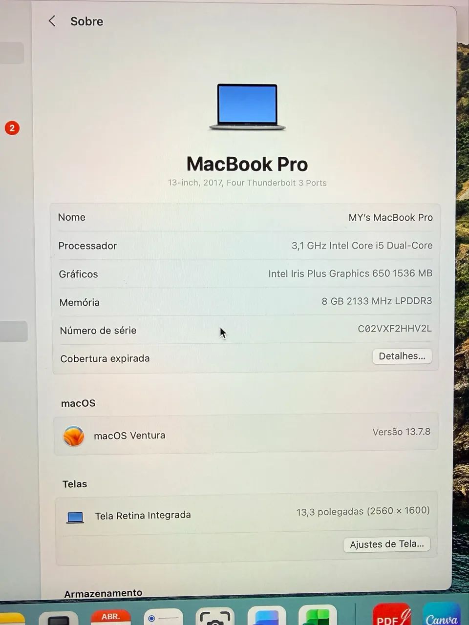 MacBook Pro 13" (2017) Touch Bar 256 SSD e 8GB de RAM - Foto 5