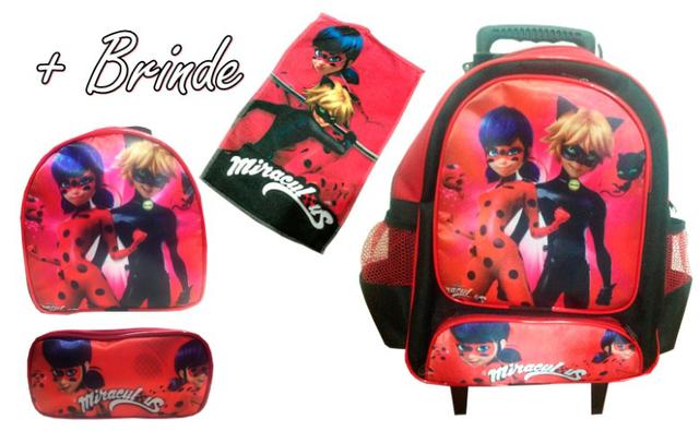 Kit Mochila Ladybug Rodinhas+ Estojo + Lancheira Térmica