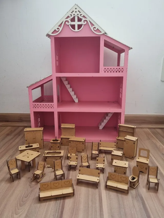 Casa Casinha Bonecas Polly Barbie Madeira Mdf Pintado em Promoção