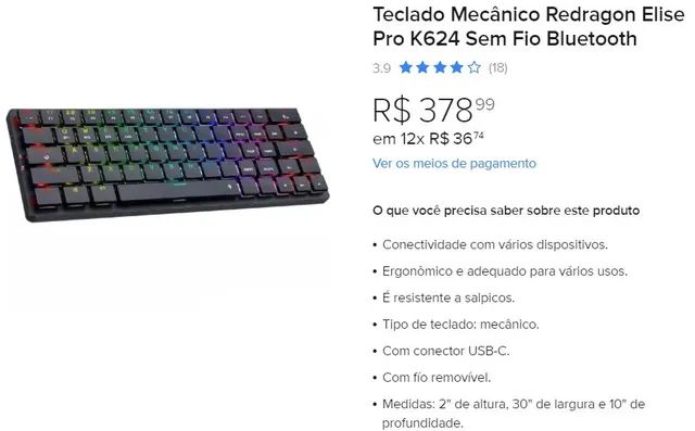 Teclado Mecânico Redragon Elise Pro - Foto 3